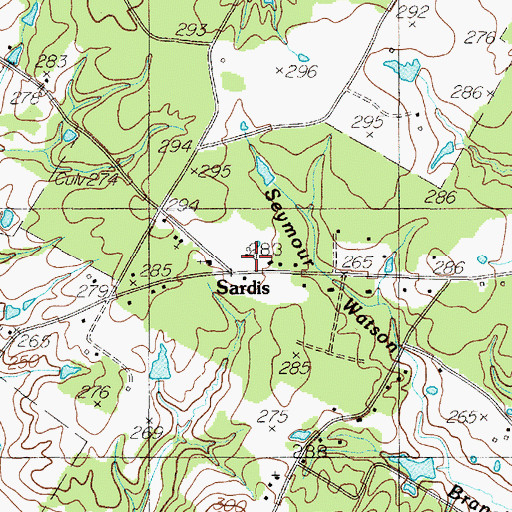 Topographic Map of Sardis, TX