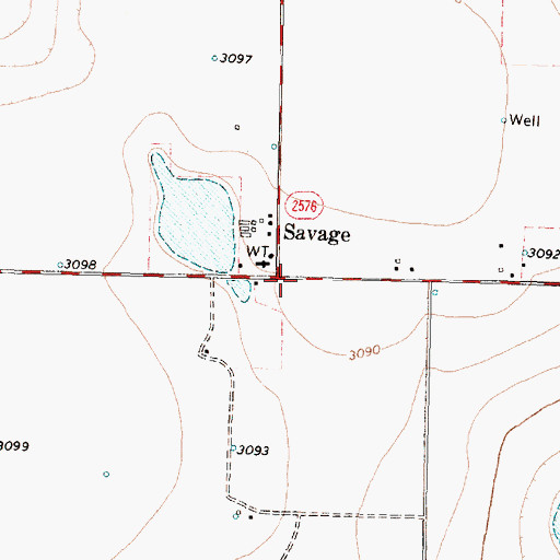 Topographic Map of Savage, TX