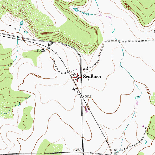 Topographic Map of Scallorn, TX