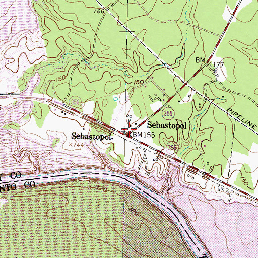 Topographic Map of Sebastopol, TX