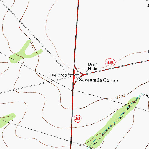 Topographic Map of Sevenmile Corner, TX
