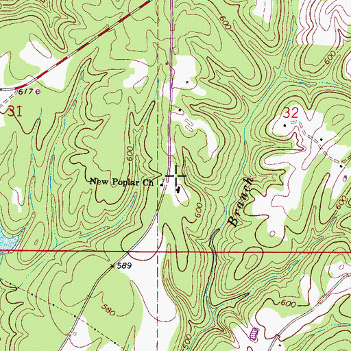 Topographic Map of Poplar Springs Cemetery, AL