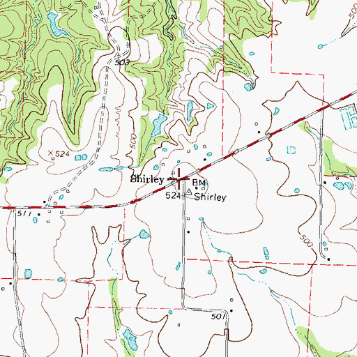 Topographic Map of Shirley, TX