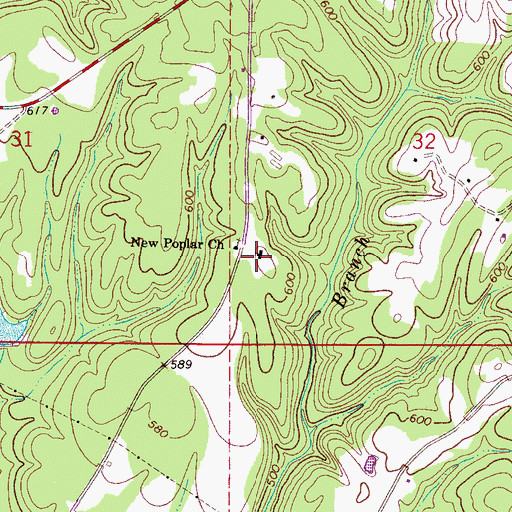 Topographic Map of Poplar Springs School, AL