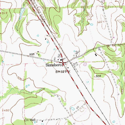 Topographic Map of Simsboro, TX