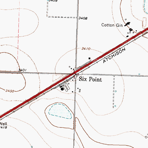 Topographic Map of Six Point, TX