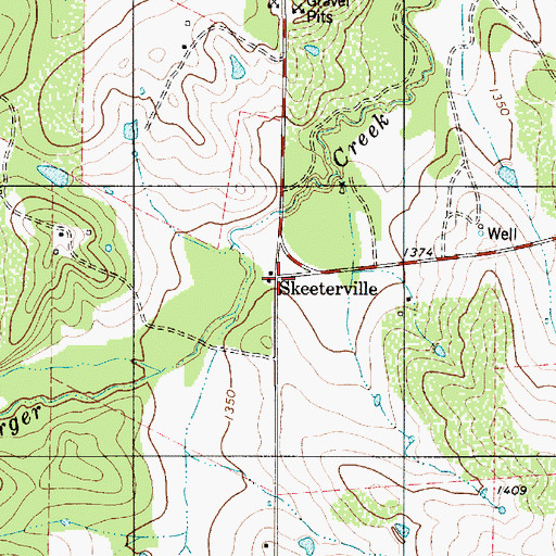 Topographic Map of Skeeterville, TX