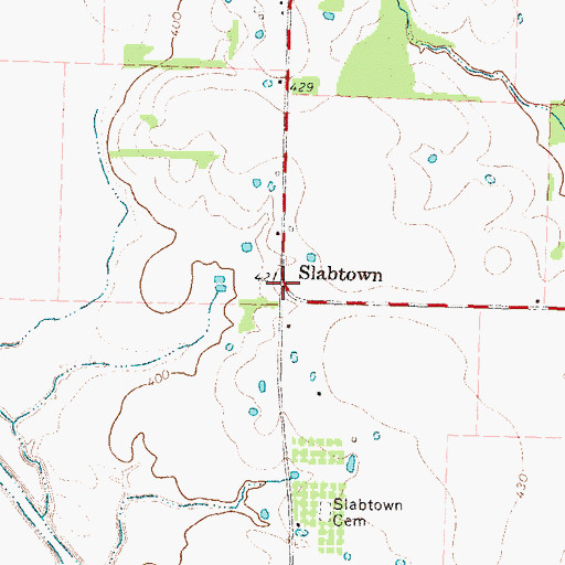 Topographic Map of Slabtown, TX