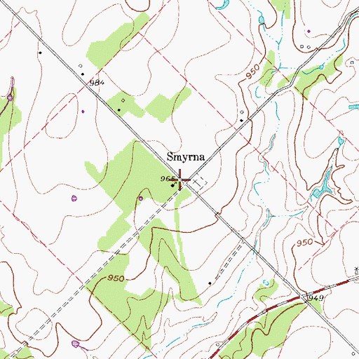 Topographic Map of Smyrna, TX