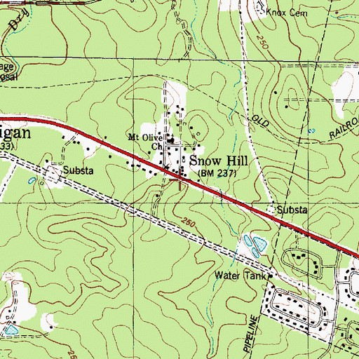Topographic Map of Snow Hill, TX