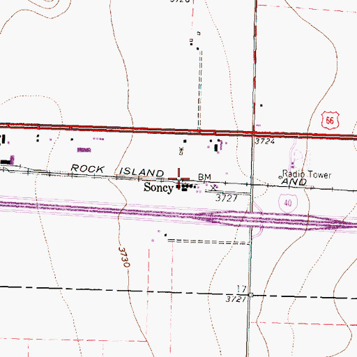 Topographic Map of Soncy, TX
