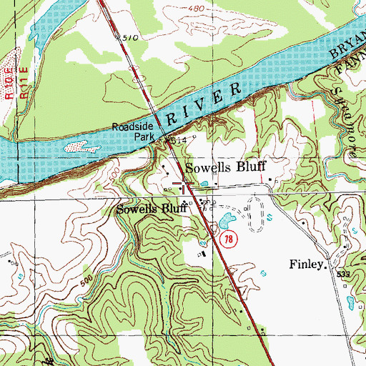Topographic Map of Sowells Bluff, TX