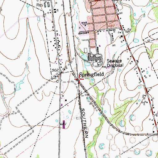 Topographic Map of Springfield, TX