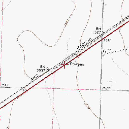 Topographic Map of Stevens, TX