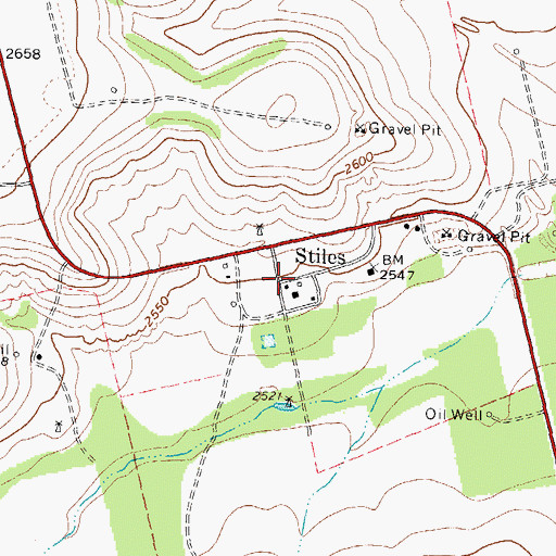 Topographic Map of Stiles, TX
