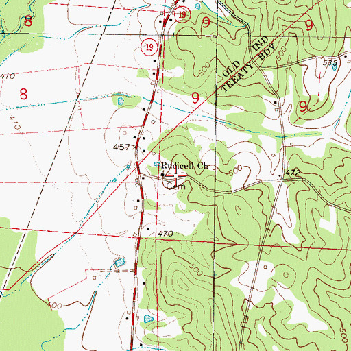 Topographic Map of Rudicell Cemetery, AL