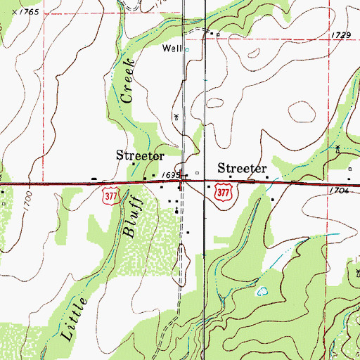 Topographic Map of Streeter, TX