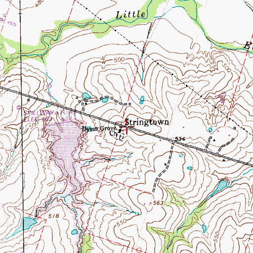 Topographic Map of Stringtown, TX
