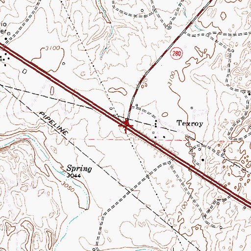 Topographic Map of Texroy, TX