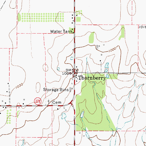 Topographic Map of Thornberry, TX