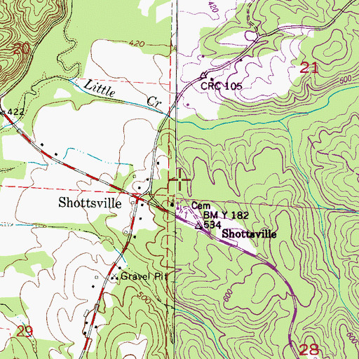 Topographic Map of Shottsville Methodist Church, AL