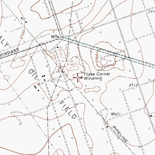 Topographic Map of Three Corner Windmill, TX