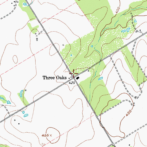 Topographic Map of Three Oaks, TX