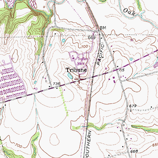 Topographic Map of Tribune, TX