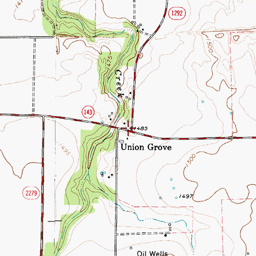 Topographic Map of Union Grove, TX