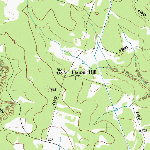 Topographic Map of Union Hill, TX