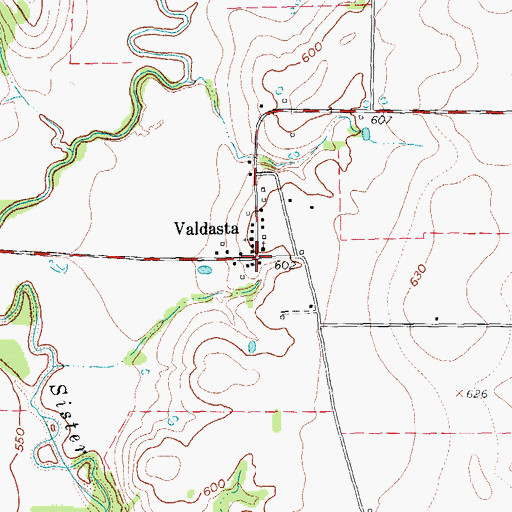 Topographic Map of Valdasta, TX