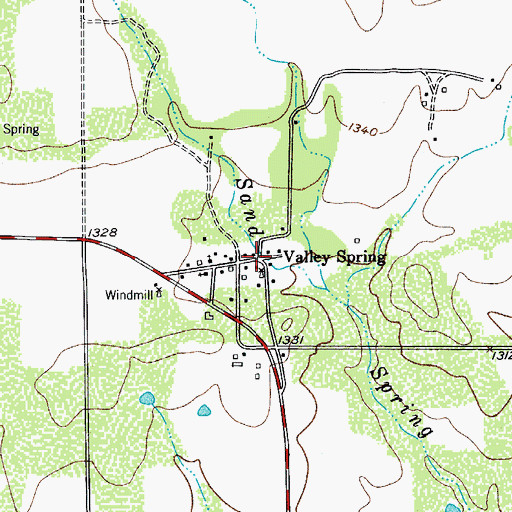 Topographic Map of Valley Spring, TX