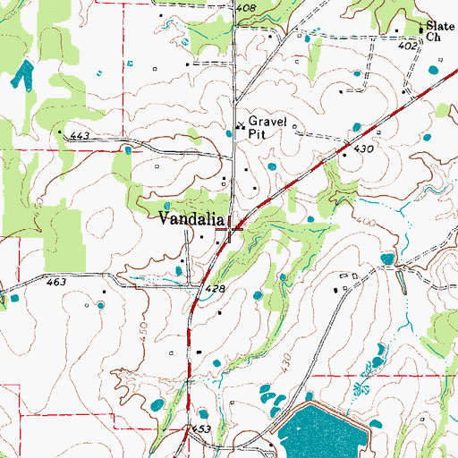 Topographic Map of Vandalia, TX