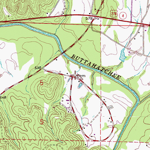 Topographic Map of Sullens Cemetery, AL