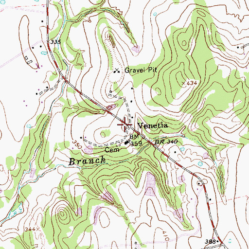 Topographic Map of Venetia, TX