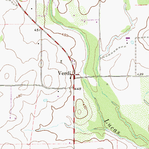 Topographic Map of Verdi, TX