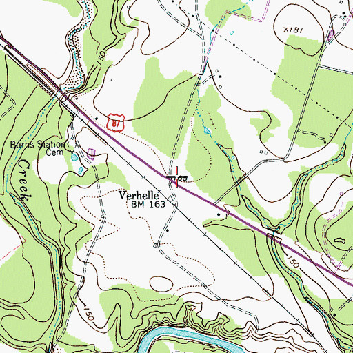 Topographic Map of Verhelle, TX