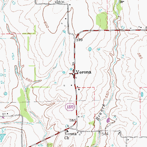 Topographic Map of Verona, TX
