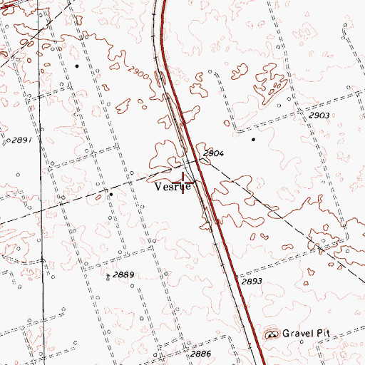 Topographic Map of Vesrue, TX