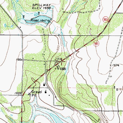 Topographic Map of Voss, TX