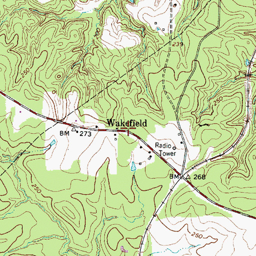Topographic Map of Wakefield, TX