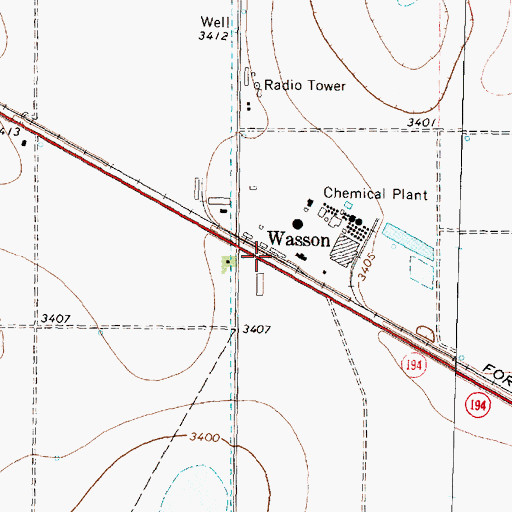 Topographic Map of Wasson, TX