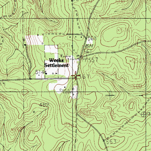 Topographic Map of Weeks Settlement, TX