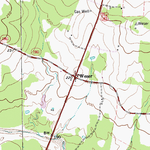 Topographic Map of Weser, TX