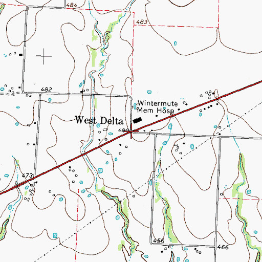 Topographic Map of West Delta, TX