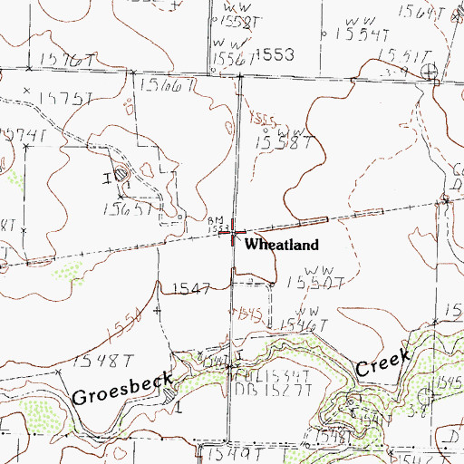 Topographic Map of Wheatland, TX