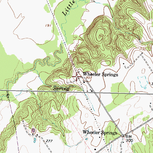 Topographic Map of Wheeler Springs, TX