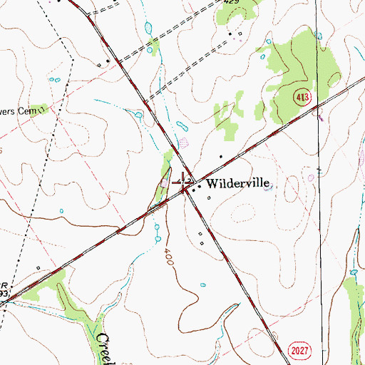 Topographic Map of Wilderville, TX