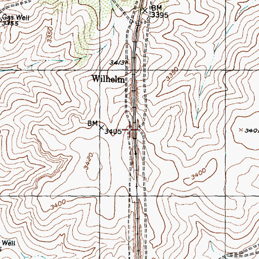 Topographic Map of Wilhelm, TX