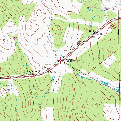 Topographic Map of Willman, TX